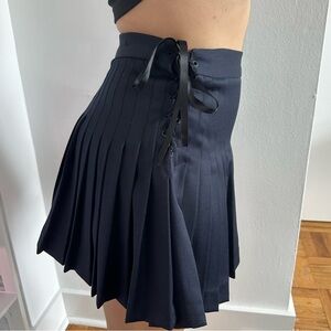 SOLD! Zara Studio Pleated Side Tie Wool Schoolgirl Navy Mini Skirt